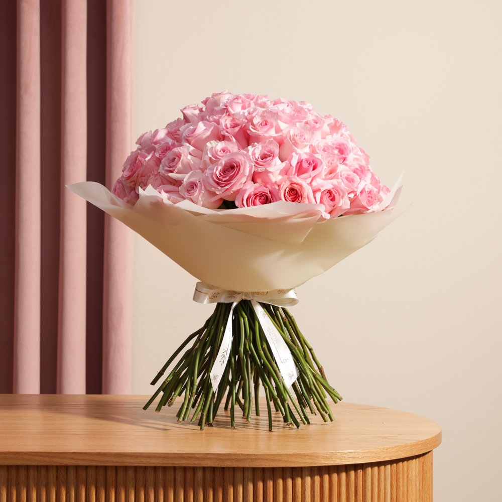 باقة 100 جوري وردية حالمة