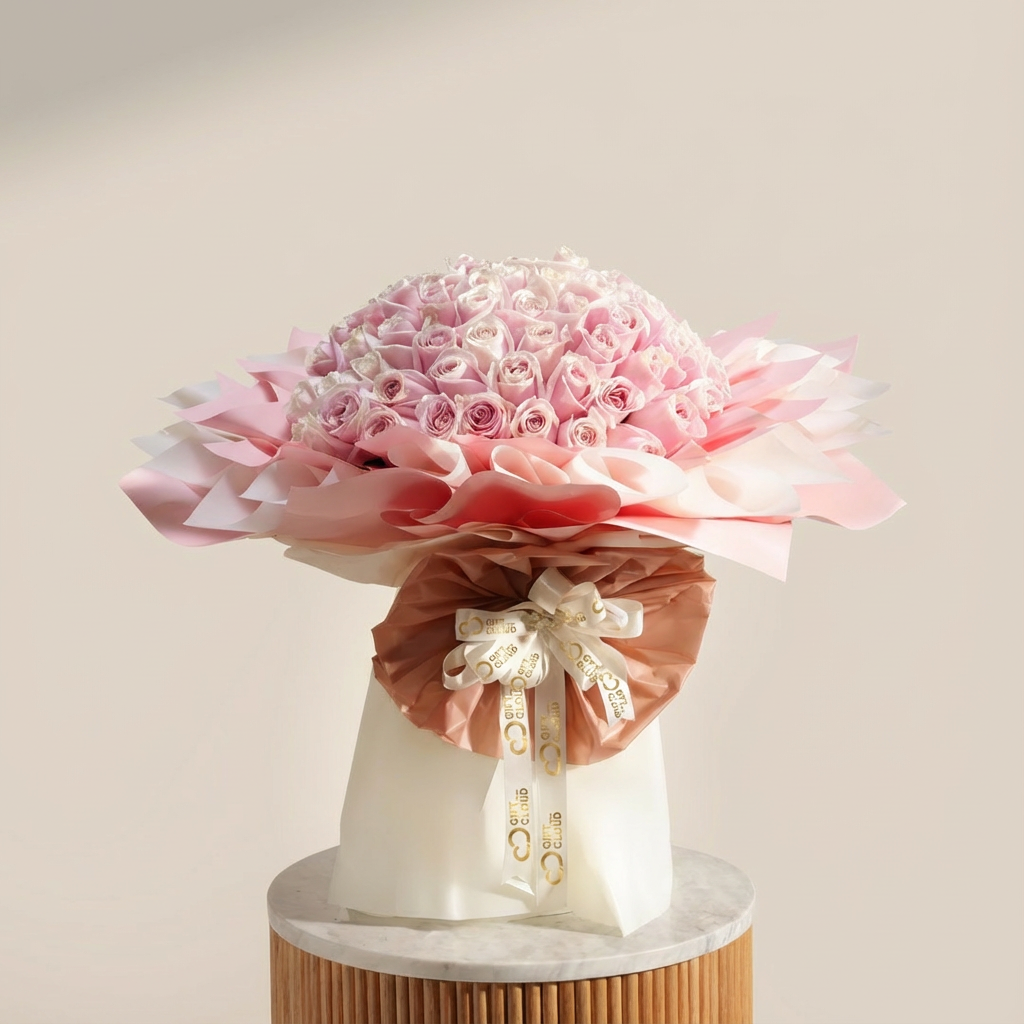 باقة الجوري الوردي الناعم | 75 وردة