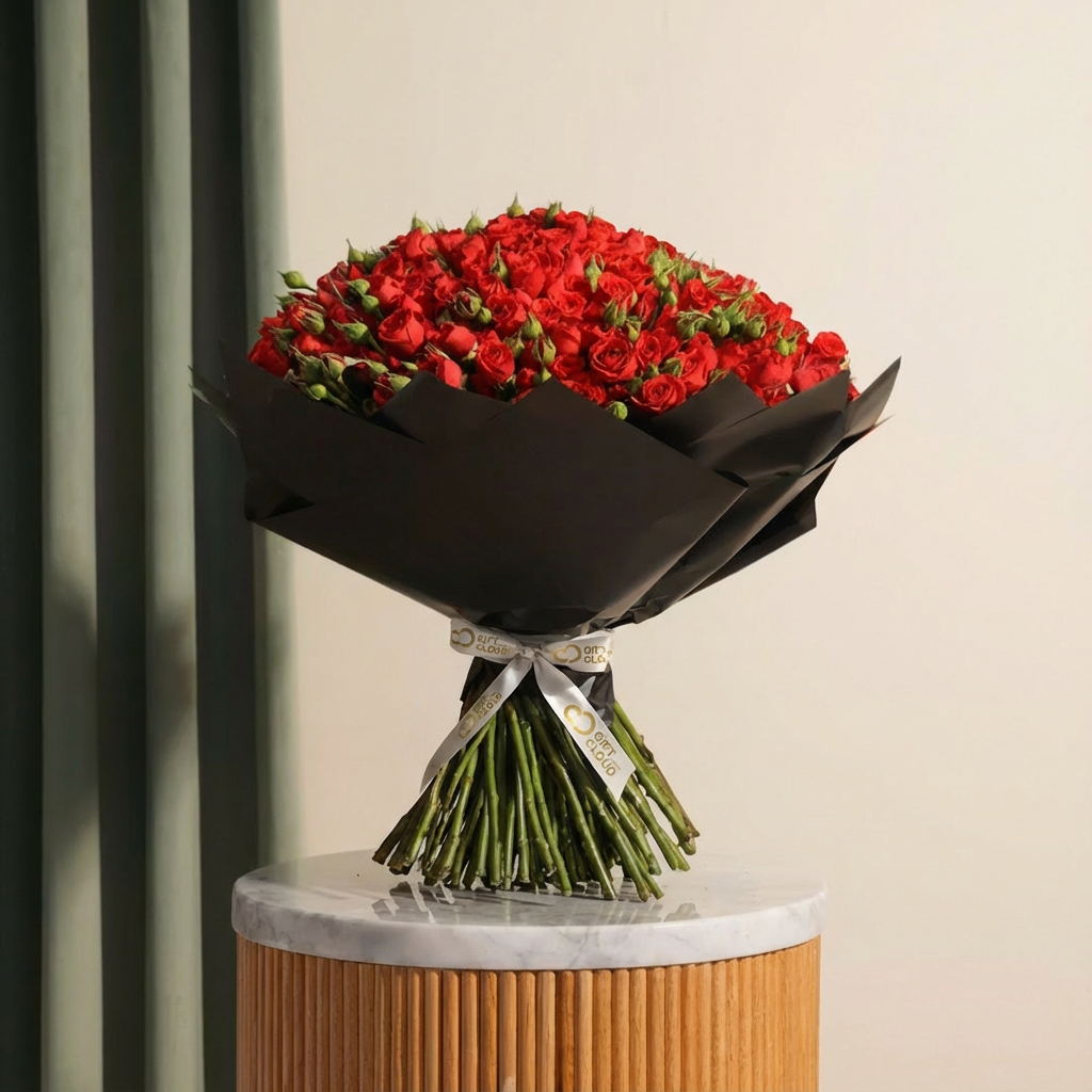 باقة بيبي جوري أحمر متألق | 100 وردة